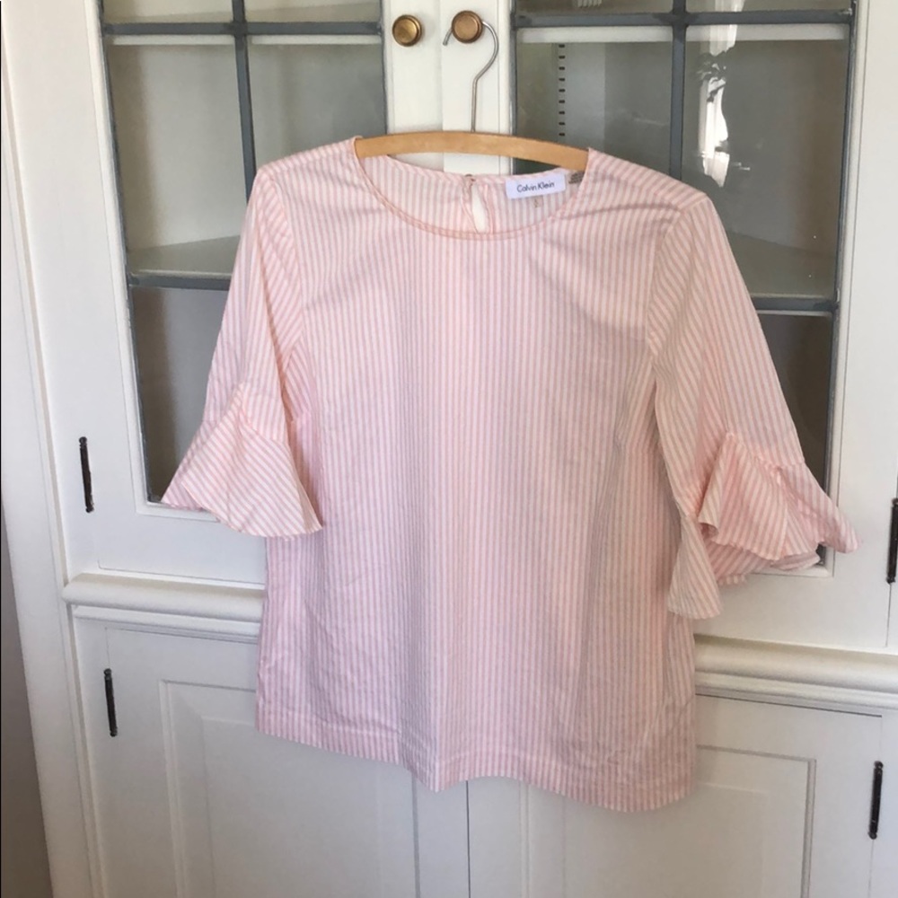Calvin Klein striped ruffle sleeved blouse